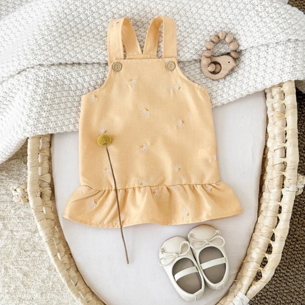 Newborn Baby Girl Clothes Summer Cool Baby Girl Suspenders Dress Cute Chrysanthemum Embroidery Strap Toddler Dress Hot Sale - Image 4