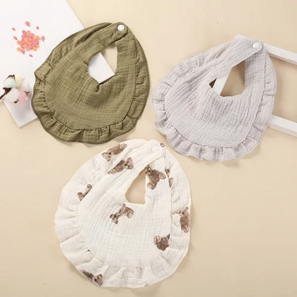INS Hot Baby Bibs Kawaii Newborn Girls Cotton Muslin Saliva Towel Flowers Cherry Leopard Lace Babies Accessories Children Stuff - Image 2