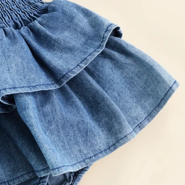 Baby Summer Clothes Girl Denim Romper Sleeveless Suspender Pleated Design Ruffle Hem Bottom Snap Button Cute Jumpsuit - Image 6