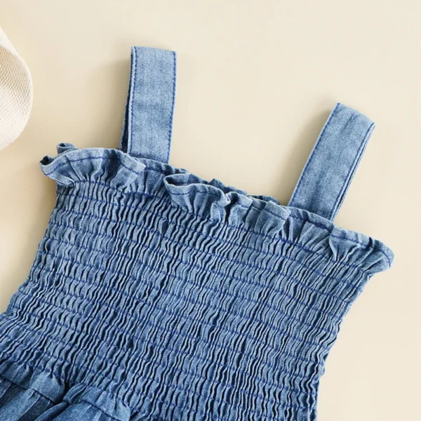Baby Summer Clothes Girl Denim Romper Sleeveless Suspender Pleated Design Ruffle Hem Bottom Snap Button Cute Jumpsuit - Image 5