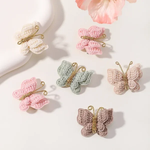4 Pieces/set New Cute Baby Girl Bow Hairpin Wool Knitted Headwear Handmade Crochet Butterfly Hairpin Children's Hair Accessories - Image 2