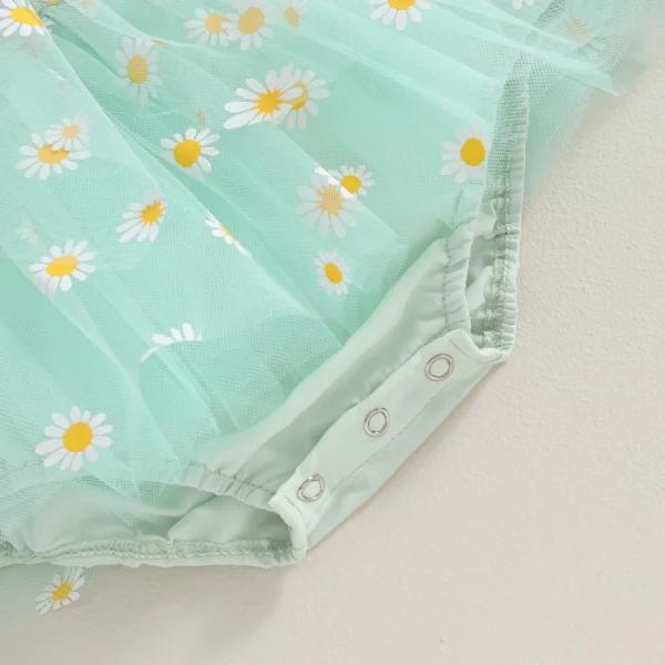 Pricess Baby Girl Romper Lace Dress with Headband 2 Piece Set Summer Outfits Infant Short Puff Sleeve Daisy Print Bodysuits - Image 3