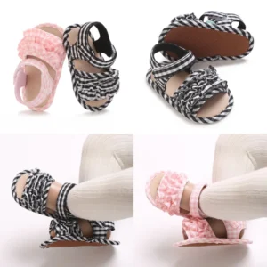 Fashionable Summer Soft 0-18M Baby Beach Sandals Cute Open Toed Square Grid Bow Soft Bottom Non Slip Sandals