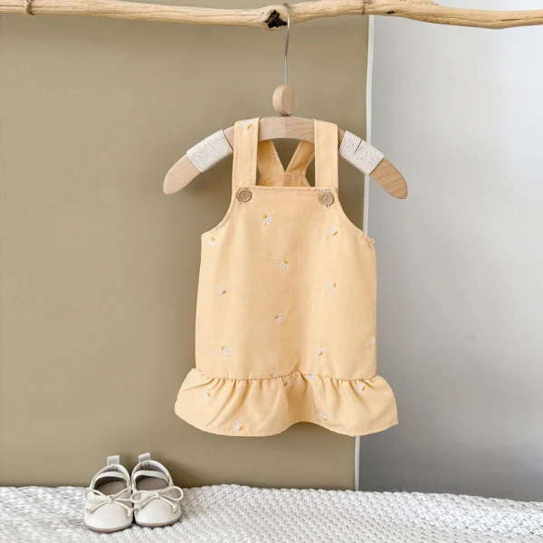 Newborn Baby Girl Clothes Summer Cool Baby Girl Suspenders Dress Cute Chrysanthemum Embroidery Strap Toddler Dress Hot Sale - Image 5