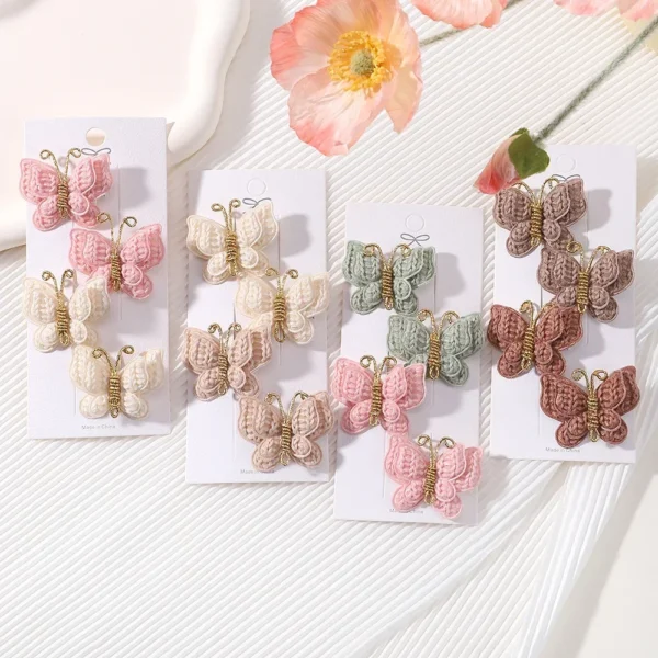 4 Pieces/set New Cute Baby Girl Bow Hairpin Wool Knitted Headwear Handmade Crochet Butterfly Hairpin Children's Hair Accessories - Image 6