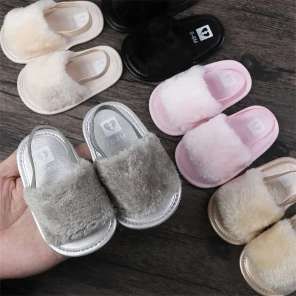 Summer Newborn Infant Baby Girls Soft Sole Sandals Plush Slide Sandal Toddler Sandal Princess Non-slip Crib Shoes - Image 2