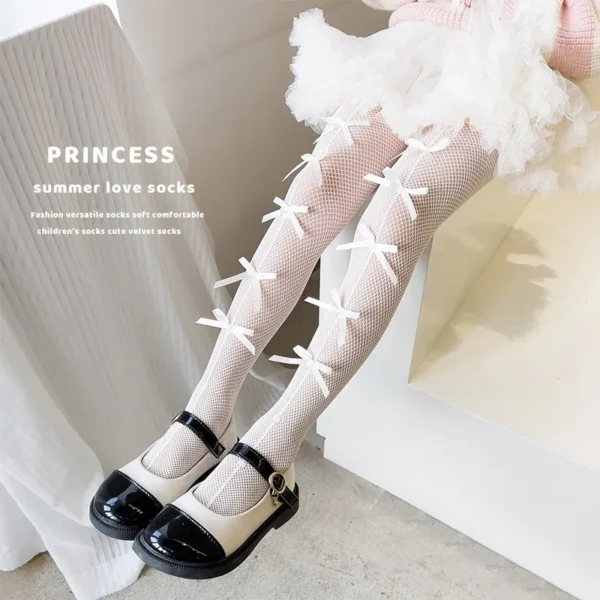 Children Baby Cute Bows Black White Mesh Tights for Kids Girl Sweet Princess Bowknot Pantyhose Fishnet Lolita Stocking Socks - Image 2