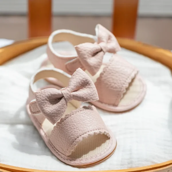 Newborn Classic Walking Shoes Summer Girls Breathable Sandals Pure Color Bowknot Garden Shoes Anti-slip Rubber Sole Baby Shoes - Image 4