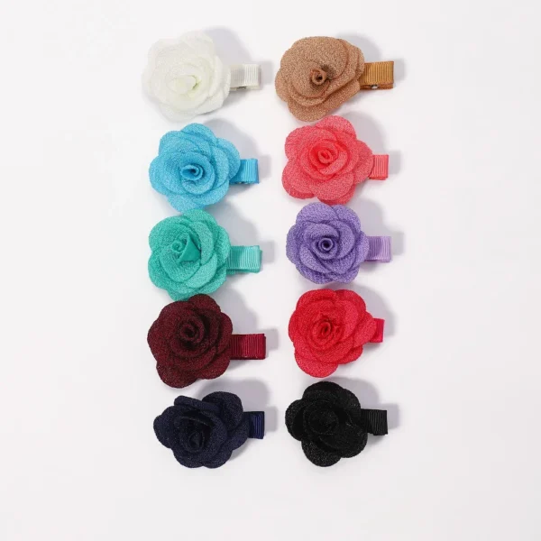 5Pcs/Set Solid Color Sweet Camellia Hair Clips for Kid Girls Flower Hairpins Covered Safety Clips Headwear Baby Hair Accessories - Image 5