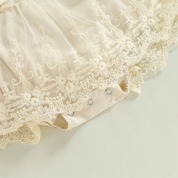 Infant Baby Girl Summer Romper Floral Lace Embroidery Romper Dress Straps Sleeveless Sweet Triangle-Bottom Jumpsuit And Headband - Image 6