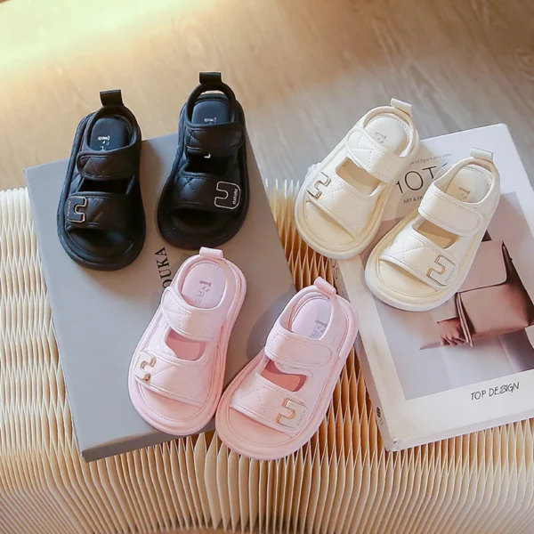 Summer Sandals For Girls PU Leather Waterproof Beach Sheos For Children Soft-soled Anti-slippery Girl's Sandals Summer Footwear - Image 2