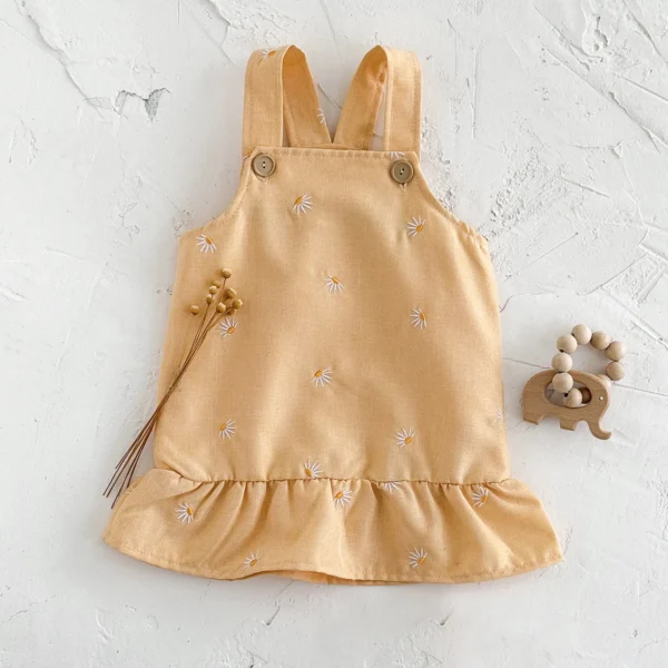 Newborn Baby Girl Clothes Summer Cool Baby Girl Suspenders Dress Cute Chrysanthemum Embroidery Strap Toddler Dress Hot Sale - Image 2