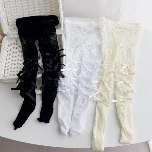 Children Baby Cute Bows Black White Mesh Tights for Kids Girl Sweet Princess Bowknot Pantyhose Fishnet Lolita Stocking Socks - Image 5