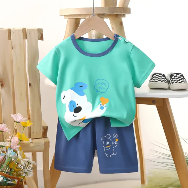 Children Clothing Suit Summer Cartoon Children's Sets Cotton T-Shirts Shorts Boys Girls Short Sleeve Kids Clothes