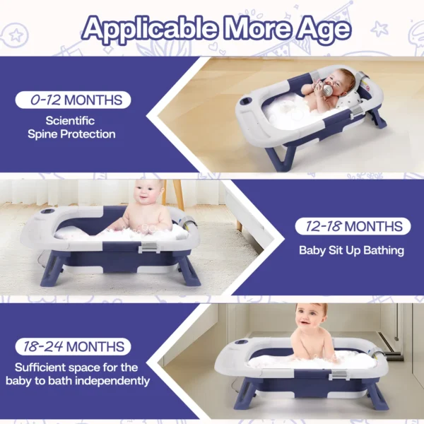 Baby Bathtub,Baby Bath Tub with Soft Cushion & Thermometer,Baby Bathtub Newborn to Toddler 0-36 Months,Portable Travel Baby Tub - Image 3