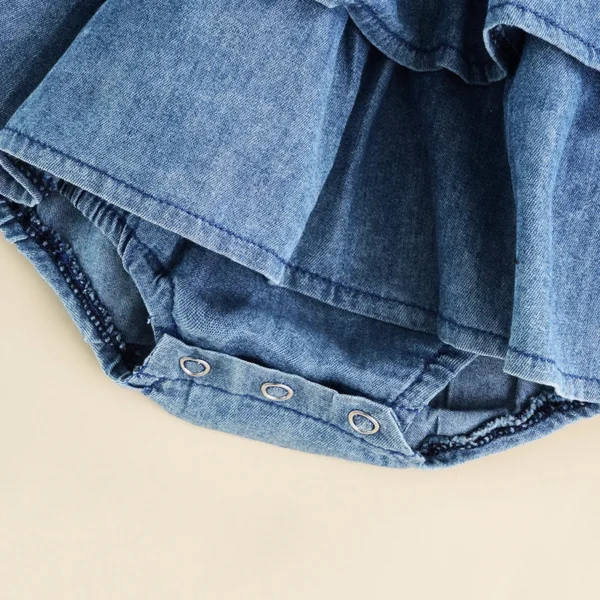 Baby Summer Clothes Girl Denim Romper Sleeveless Suspender Pleated Design Ruffle Hem Bottom Snap Button Cute Jumpsuit - Image 4