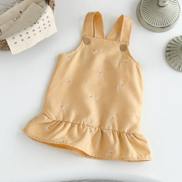 Newborn Baby Girl Clothes Summer Cool Baby Girl Suspenders Dress Cute Chrysanthemum Embroidery Strap Toddler Dress Hot Sale