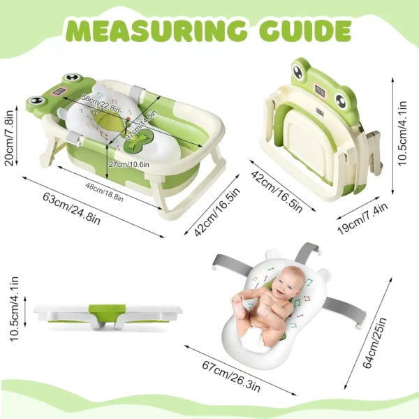 Baby Bath Tub with Bath Cushion Foldable Bathtub with Thermometer Shower Cap Shower Brush for Newborn and Toddler 0-36 Months - Image 4