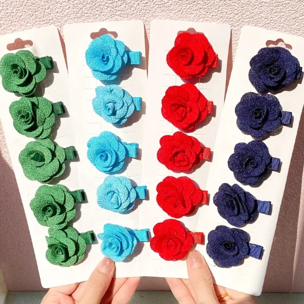 5Pcs/Set Solid Color Sweet Camellia Hair Clips for Kid Girls Flower Hairpins Covered Safety Clips Headwear Baby Hair Accessories - Image 2