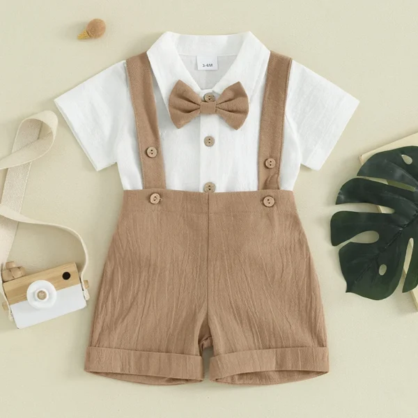 Infant Baby Boy Summer Outfit Gentleman Short Sleeve Romper Dress Shirt Suspender Shorts 2Pcs Suit Clothes Set - Image 2