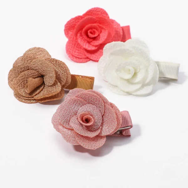 5Pcs/Set Solid Color Sweet Camellia Hair Clips for Kid Girls Flower Hairpins Covered Safety Clips Headwear Baby Hair Accessories - Image 6