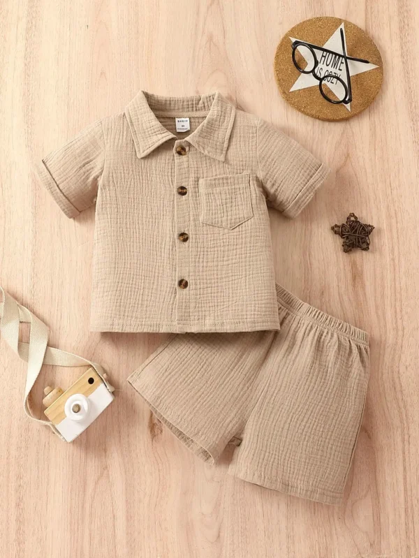 Cotton 2-Piece Summer Baby Boy Khaki Short-Sleeved Shorts Casual Outdoor Everything Simple Comfortable Soft Suit
