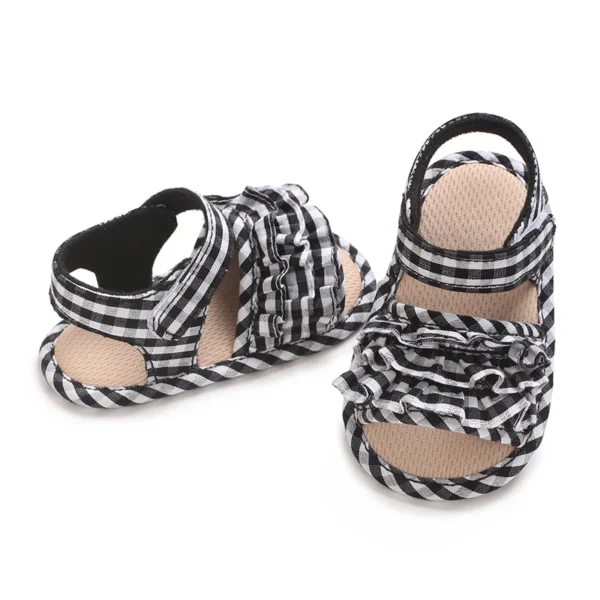 Fashionable Summer Soft 0-18M Baby Beach Sandals Cute Open Toed Square Grid Bow Soft Bottom Non Slip Sandals - Image 9