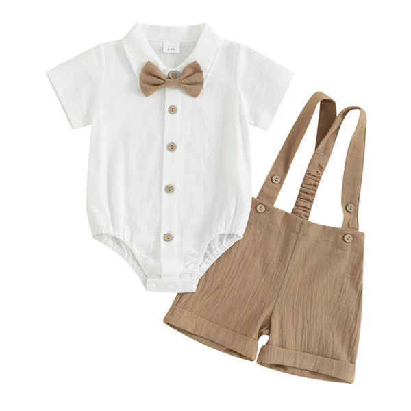 Infant Baby Boy Summer Outfit Gentleman Short Sleeve Romper Dress Shirt Suspender Shorts 2Pcs Suit Clothes Set