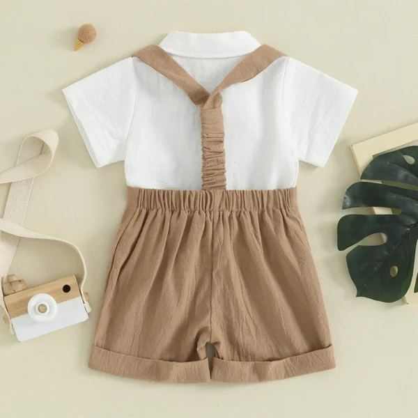 Infant Baby Boy Summer Outfit Gentleman Short Sleeve Romper Dress Shirt Suspender Shorts 2Pcs Suit Clothes Set - Image 3