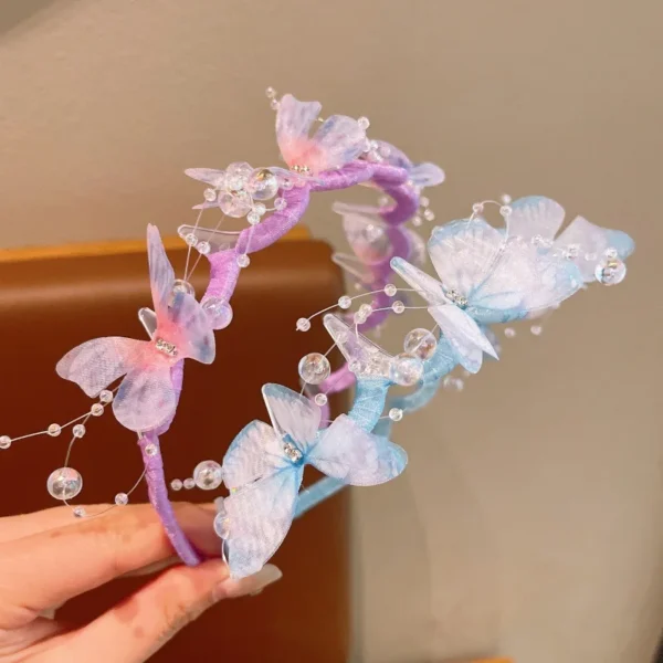 Shiny Fairy Butterfly Pearl Hair Hoops Princess Kids Headband Wave Anti-Slip Hairband Girls Headwear Children Hair Accessories - Image 4