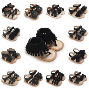 0-18M Baby Cute Open toed Pre school Summer Sandals Black Princess Casual Soft Rubber Bottom Non slip Single Shoes Women's