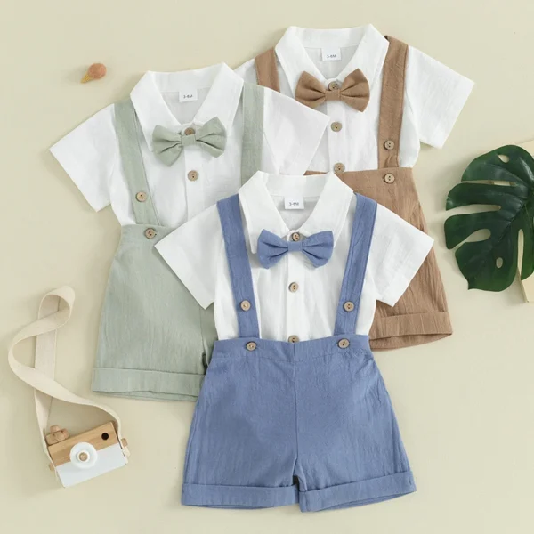 Infant Baby Boy Summer Outfit Gentleman Short Sleeve Romper Dress Shirt Suspender Shorts 2Pcs Suit Clothes Set - Image 6