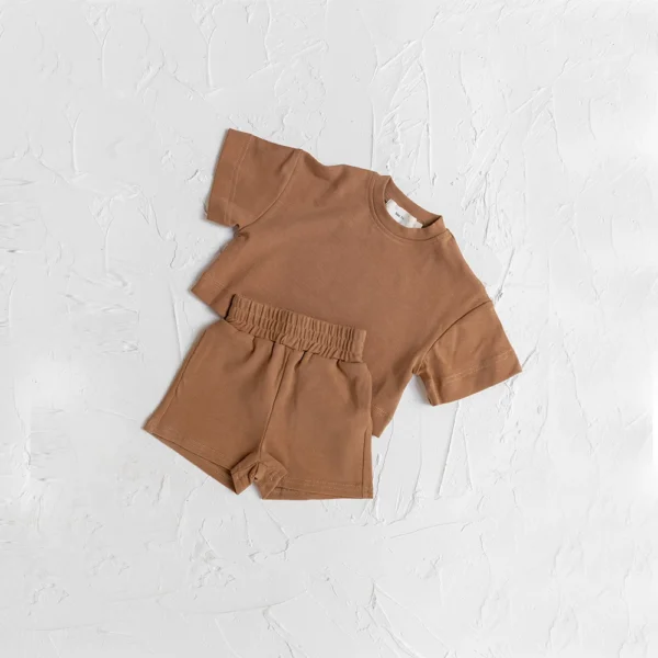 2023 European New Fashion Men's and Women's Baby Set Solid Summer Short Sleeve Shorts Two Piece Sports Set Newborn Baby Clothing - Image 6