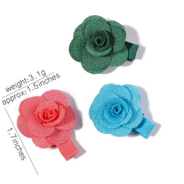 5Pcs/Set Solid Color Sweet Camellia Hair Clips for Kid Girls Flower Hairpins Covered Safety Clips Headwear Baby Hair Accessories - Image 3