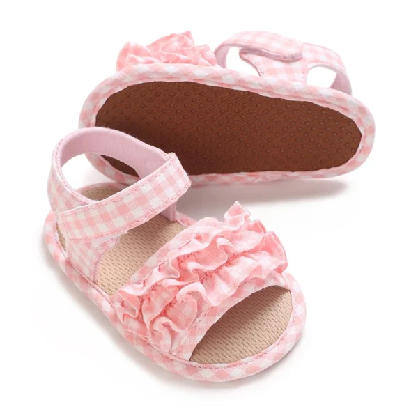 Fashionable Summer Soft 0-18M Baby Beach Sandals Cute Open Toed Square Grid Bow Soft Bottom Non Slip Sandals - Image 5