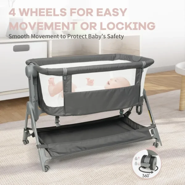 Baby Bassinet Bedside Crib, 5 Height Adjustable Bedside Crib, Newborn Portable Bassinet with Wheels, U-Shaped Diaper Table - Image 5