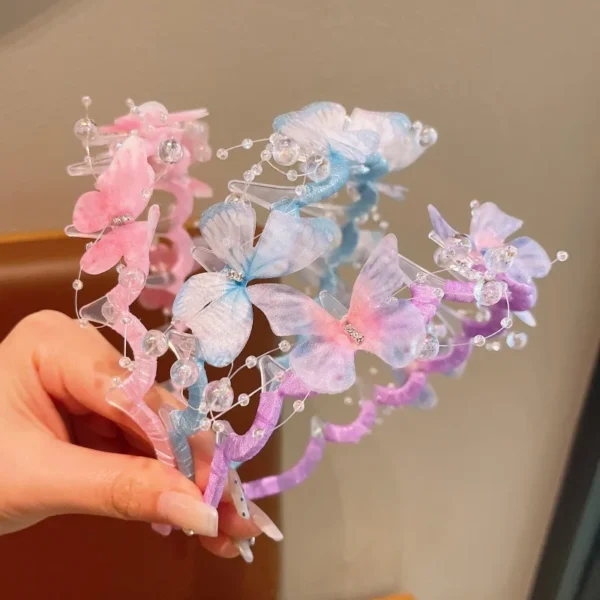 Shiny Fairy Butterfly Pearl Hair Hoops Princess Kids Headband Wave Anti-Slip Hairband Girls Headwear Children Hair Accessories