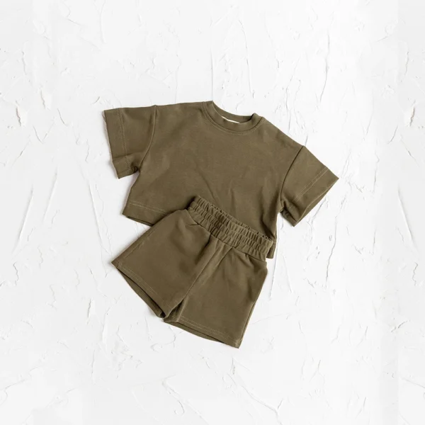 2023 European New Fashion Men's and Women's Baby Set Solid Summer Short Sleeve Shorts Two Piece Sports Set Newborn Baby Clothing - Image 3