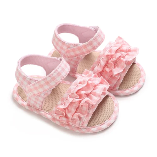 Fashionable Summer Soft 0-18M Baby Beach Sandals Cute Open Toed Square Grid Bow Soft Bottom Non Slip Sandals - Image 2