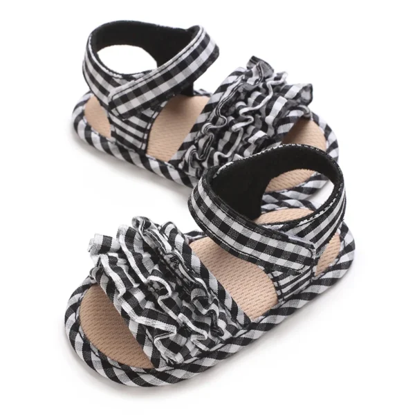 Fashionable Summer Soft 0-18M Baby Beach Sandals Cute Open Toed Square Grid Bow Soft Bottom Non Slip Sandals - Image 6