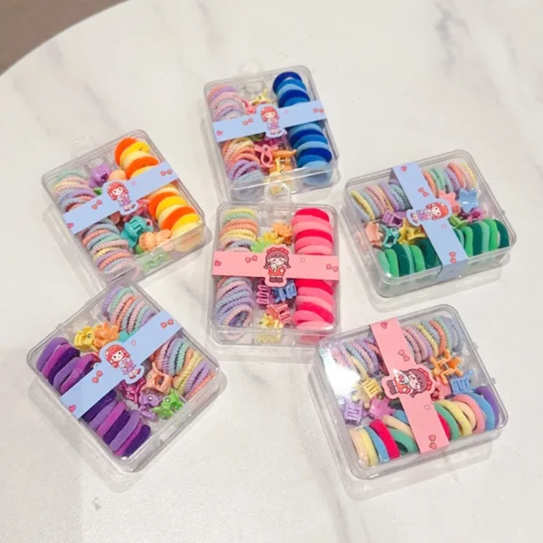 55PCS/Set Baby Girl Headwear Colorful Hair Ropes Cute Mini Hair Clips for Children Elastic Rubber Bands Kids Hair Accessories - Image 3
