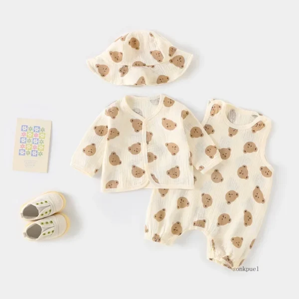1-3PC Summer Baby Set Romper +hat +coat Thin Pure Cotton Newborn Air Conditioning Outerwear Kid Boys Girls Cardigan Tops