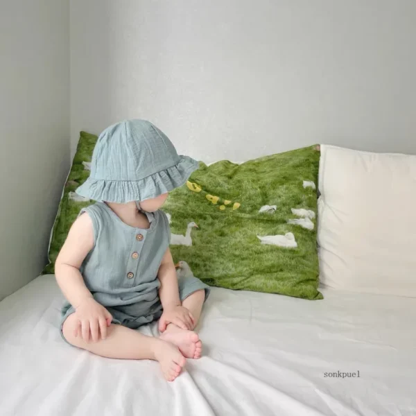 2Pcs/Set Baby Summer Clothing Solid Newborn Infant Romper With Hat Muslin Cotton Sleeveless Baby Boys Girls Jumpsuit Outfits - Image 3