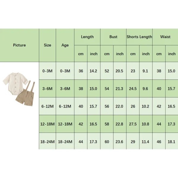Baby clothing Boys Solid Button Pocket Cotton Linen Bodysuits+Suspender Shorts Set Newborn Outfits 0-24M - Image 2