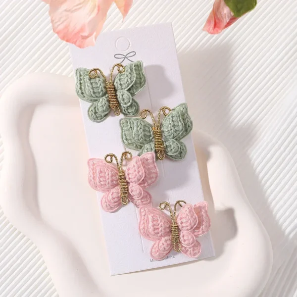 4 Pieces/set New Cute Baby Girl Bow Hairpin Wool Knitted Headwear Handmade Crochet Butterfly Hairpin Children's Hair Accessories - Image 5