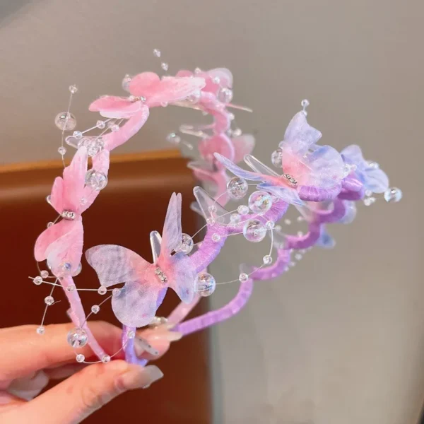 Shiny Fairy Butterfly Pearl Hair Hoops Princess Kids Headband Wave Anti-Slip Hairband Girls Headwear Children Hair Accessories - Image 3