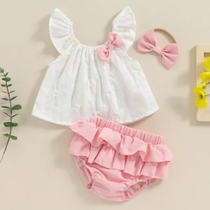 Baby Girl Summer Clothes Set Cute Newborn Infant Floral Print Sleeveless Tops with Shorts Headband 3Pcs For Toddler Outfits