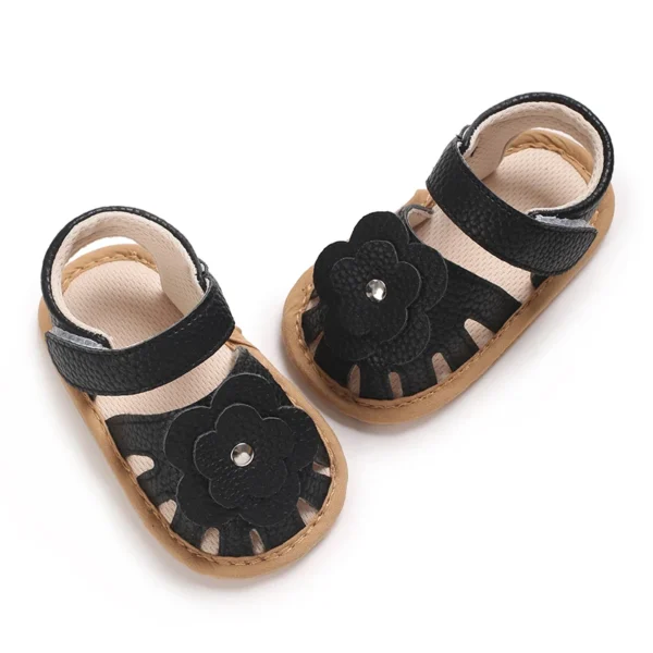 0-18M Baby Cute Open toed Pre school Summer Sandals Black Princess Casual Soft Rubber Bottom Non slip Single Shoes Women's - Image 2