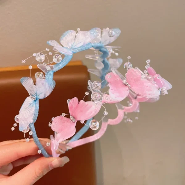 Shiny Fairy Butterfly Pearl Hair Hoops Princess Kids Headband Wave Anti-Slip Hairband Girls Headwear Children Hair Accessories - Image 2