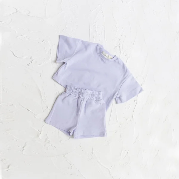 2023 European New Fashion Men's and Women's Baby Set Solid Summer Short Sleeve Shorts Two Piece Sports Set Newborn Baby Clothing - Image 5